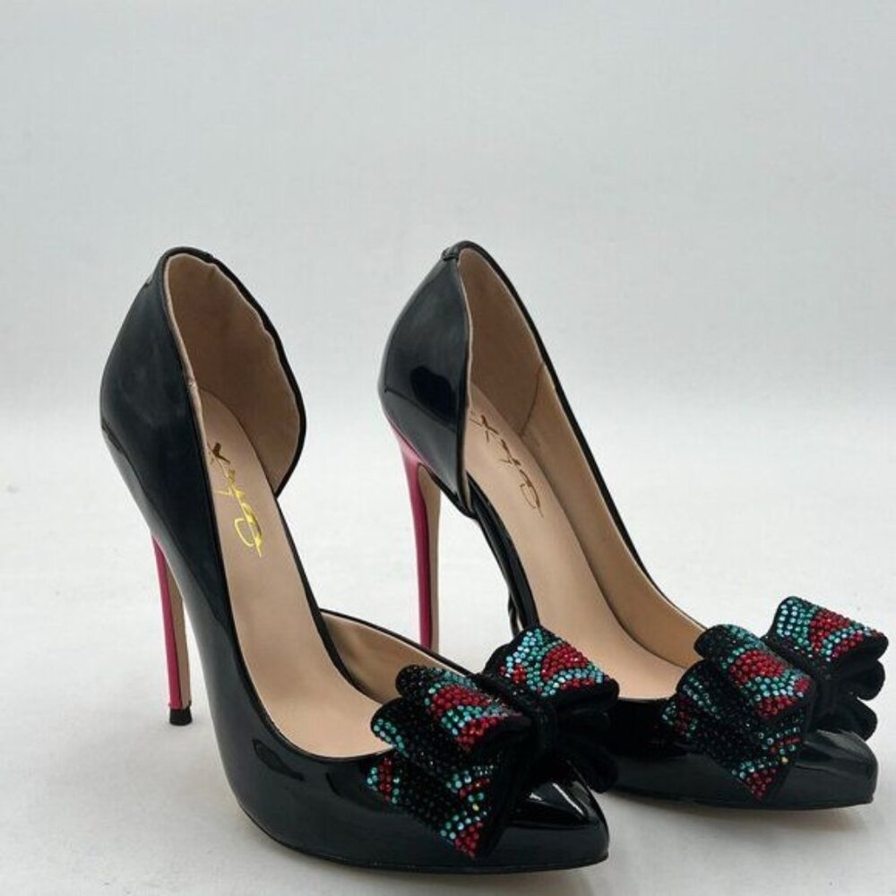 XYD Classic D'Orsay Slip On High Heels for Women Pointed Toe Layered Bows Tipped